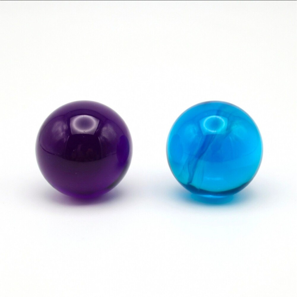 Pair Hand Blown Art Glass Spheres Orbs 3" Deep Purple Amethyst/Cobalt Blue Swirl